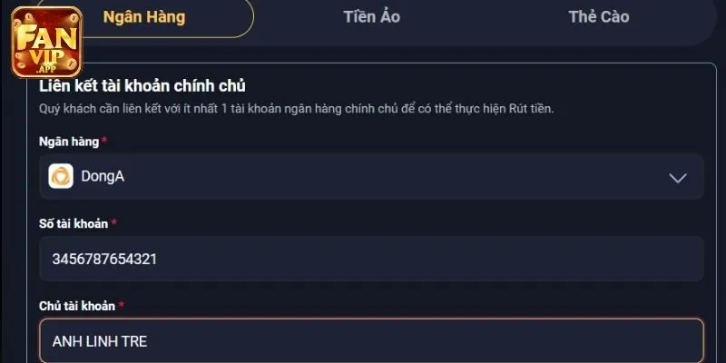 Áp dụng các thao tác khi yêu cầu tại chuyển khoản ngân hàng